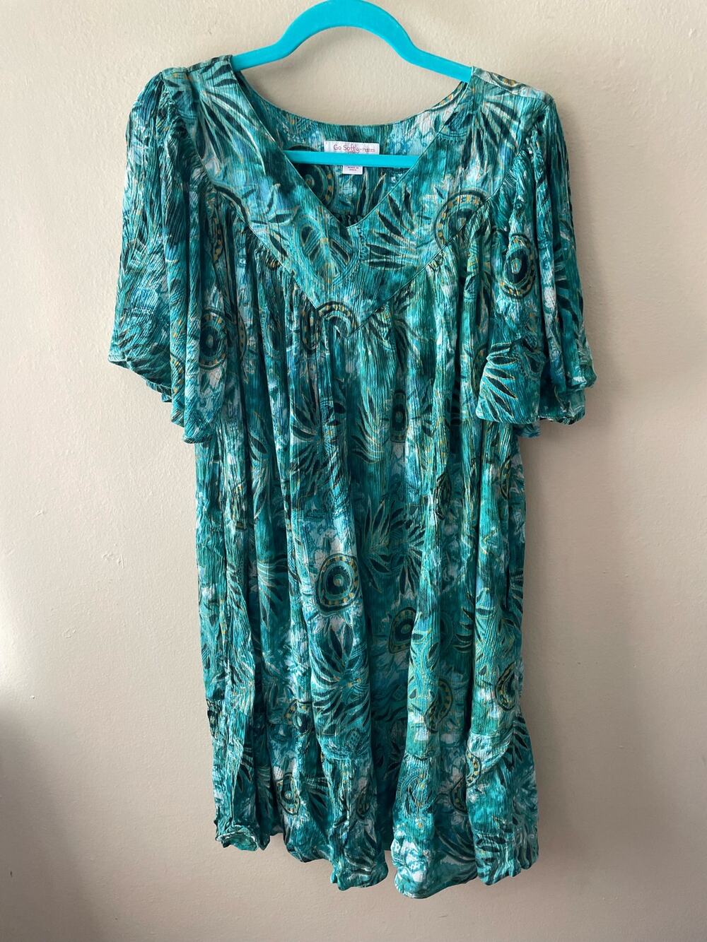 Go Softly Green Floral Housedress Caftan Size Petite Medium